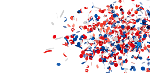 Festive background image of red, white, and blue confetti falling. Perfect for celebrations and holidays.