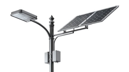 Solar-Powered Smart Street Lighting background isolated on a Transparent background, PNG file.
