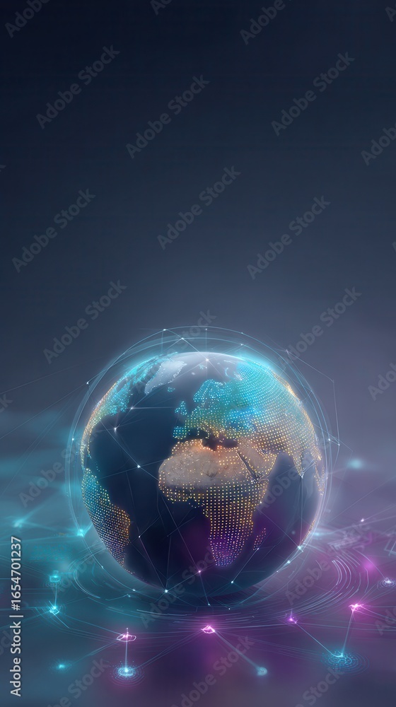 Leinwandbilder abstract digital globe surrounded by secure shields and streaming data for threat protection and cyb