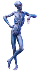 3D Rendering Blue Alien on White