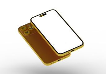 High-quality image of a golden iPhone mockup with a blank screen, perfect for app presentations or website design.