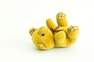 A little bear doll isolated on white .