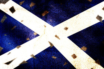 Grunge and damaged Scotland national flag.