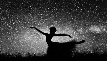 Ballerina silhouette in starry night
