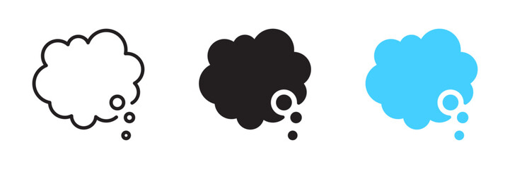 Speech bubble icons. Thought bubbles, mind, speaking, talk, speech, cloud symbol. Speech bubble comic black and blue sign. Vector illustration. Editable stroke. Flat design.	
