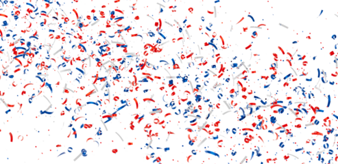 Festive confetti background with red, white, and blue ribbons. Perfect for celebrations and holidays.