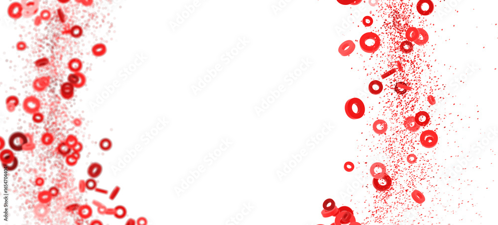 Poster red circle background. abstract design with red rings and confetti. perfect for presentations or web