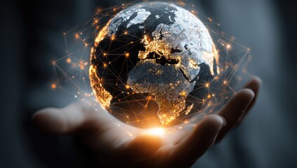 Hand holding a digital globe