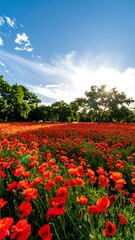 Fototapeta premium Vast field of vibrant red poppies