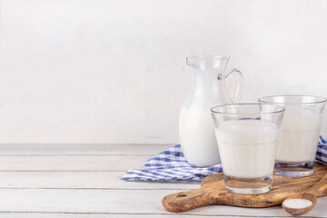 Homemade dairy Buttermilk Drink, Cultured buttermilk with low-calorie, calcium, vitamin and protein rich beverage, copy space