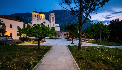 Fototapeta premium Evening view of a European plaza