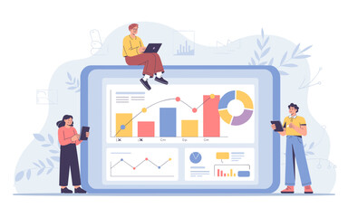 Team Collaborating on Data Analysis and Visualization Using Modern Technology, Analyzing Charts and Graphs for Business Strategy and Growth Insights with Digital Tools.
