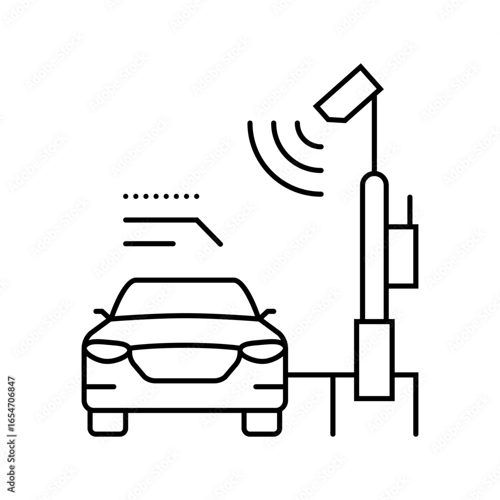 Poster highway with sensors autonomous vehicle line icon vector illustration