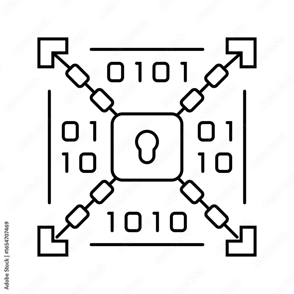 Poster encryption lock big data line icon vector illustration