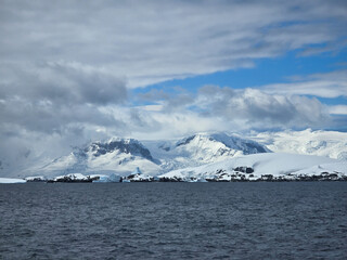 Antarctica with snow capped mountains