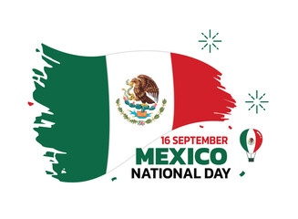 mexico Independence Day design, 16 september design elements template with paint flag and love balloons, mexico map and flag