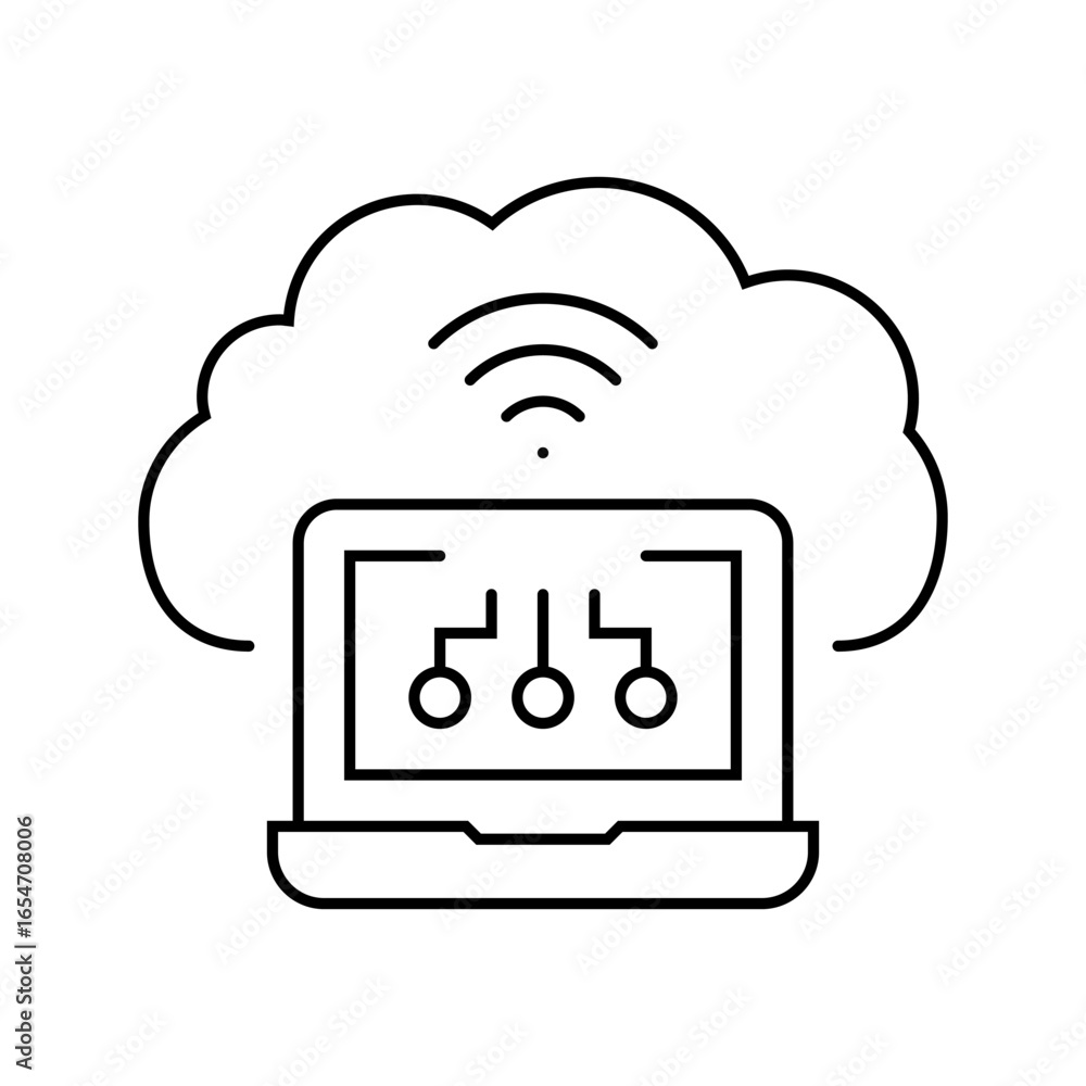 Poster virtual machine cloud computing line icon vector illustration
