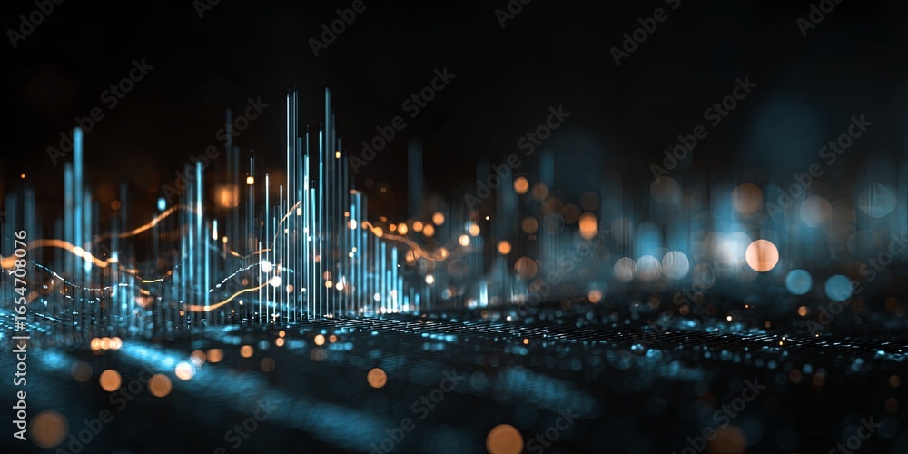 Poster business analytics growth concept with digital charts and graphs representing financial success and 