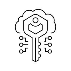 encryption key cloud computing line icon vector illustration