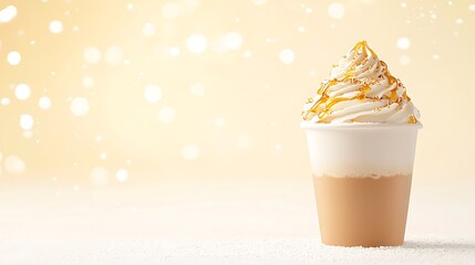 Creamy caramel swirl soft serve ice cream drink