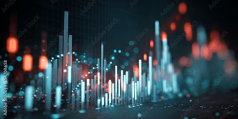 Poster business analytics growth concept with digital charts and graphs representing financial success and 