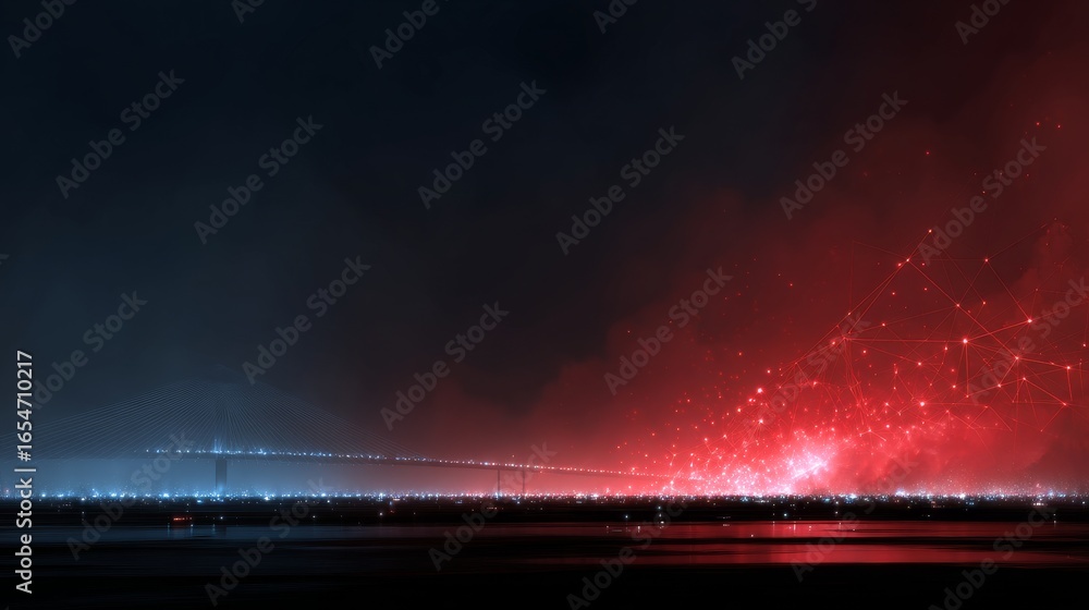 Poster a captivating blend of blue and red lights creates a stunning visual experience. this digital artwor