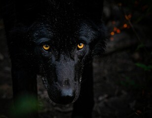 Generated image Black wolf in the night looking at you  © Our Photo Journey