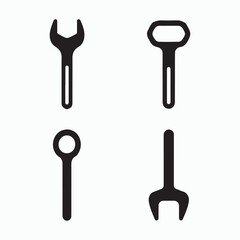 Four black silhouette tools including wrenches and bottle openers