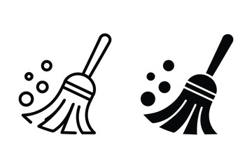 Simple broom cleaning icons set featuring dust particles for a tidy environment vector