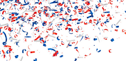 Falling confetti, red, white, and blue ribbons. Perfect for celebrations, holidays, and parties.