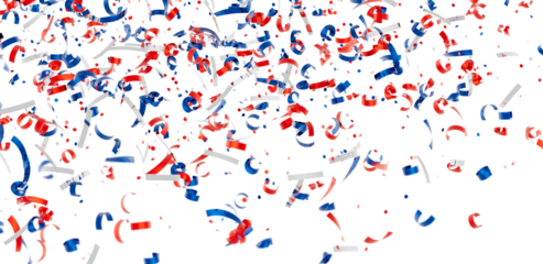 Falling confetti, red, white, and blue ribbons. Perfect for celebrations, holidays, and parties.