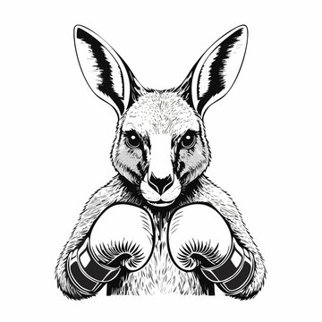 Powerful Boxing Kangaroo Wearing Gloves, Poised for Action in the Ring in Vector Style
