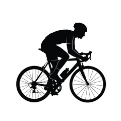 Fototapeta premium Silhouette of a cyclist riding a bicycle isolated on white background for sport, athlete, race, and road cycling activity
