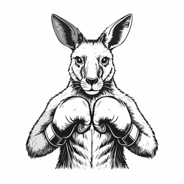 Powerful Boxing Kangaroo Wearing Gloves, Poised for Action in the Ring in Vector Style