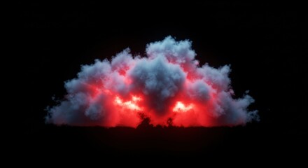 Red illuminated cloud explosion on black background