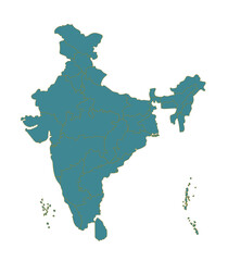 Clean vector outline map of India with clear state borders, perfect for educational, business, and geographic use in design, print, and web projects.