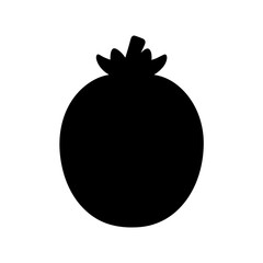 Silhouette of a Pomegranate Fruit with Calyx on a White Background