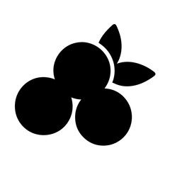Minimalist Icon of a Group of Berries with Leaves in Black Silhouette
