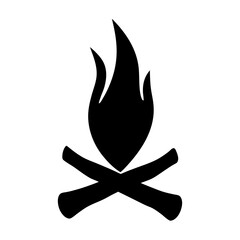 A simple black and white illustration of a campfire with crossed logs