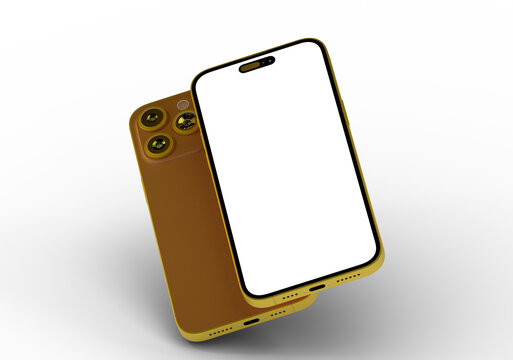 High-quality 3D render of a gold iPhone with a blank screen. Perfect for app presentations and website mockups.