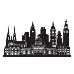 Obraz premium Eropean City Skyline Silhouette Vector PNG Transparent Background EDITABLE