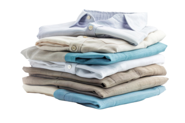 Folded Linen Shirts Stacked on White Background