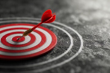 Targeting success with a red dart on a bullseye board in close-up view showcasing determination and focus for achieving goals