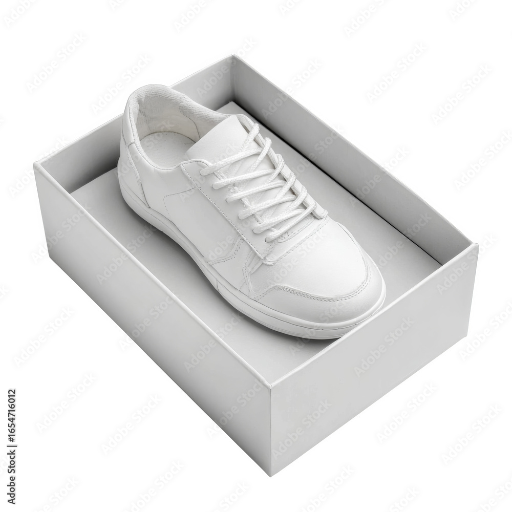 Poster Isolated White Sneaker in Clean Box on White Background for Simple Design Concepts