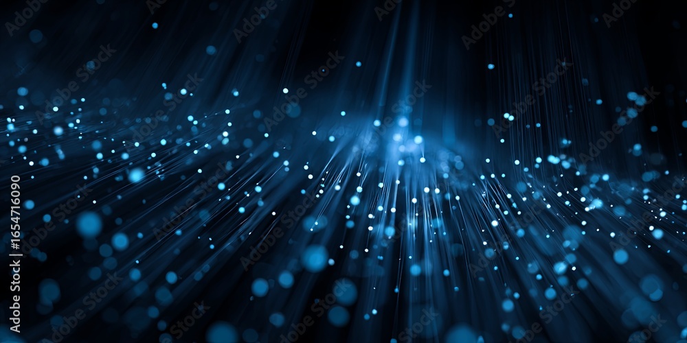 Poster futuristic digital matrix with bright blue lines and particles creating a technology inspired abstra
