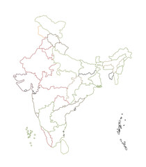 Clean vector outline map of India with clear state borders, perfect for educational, business, and geographic use in design, print, and web projects.