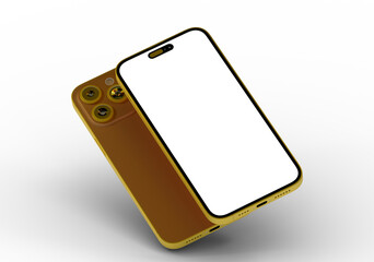 High-quality photo of a golden smartphone with a blank screen, ideal for app presentations and...