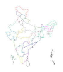 Clean vector outline map of India with clear state borders, perfect for educational, business, and geographic use in design, print, and web projects.