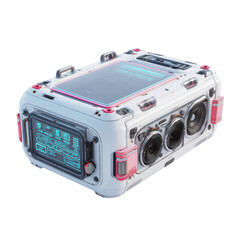 Isolated 3D Sci-Fi Communication Device with High-Tech Interfaces on a White Background