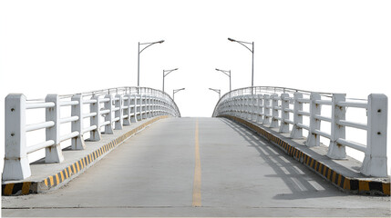 White bridge with railings and streetlights leading to the horizon